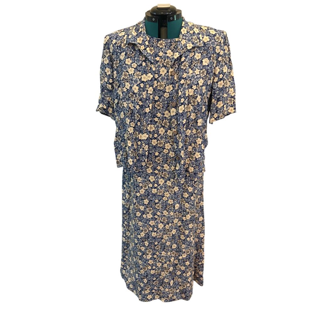 Vintage Positive Attitude 2 Pc Set Dress Button Shirt Summer Spring Light 12 Blu